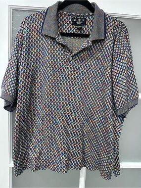 Vintage J. Riggings Sportswear Geometric Diamond Knit Polo Shirt-Men’s XL